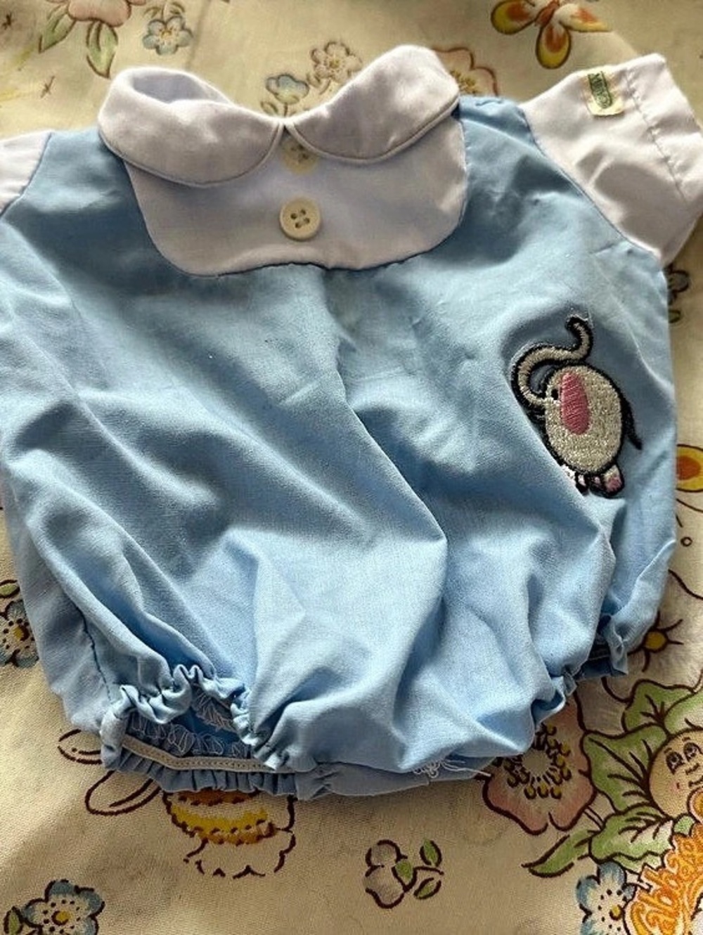 Cabbage Patch Kids Vtg Coleco Elephant Preemie Romper Blue & White